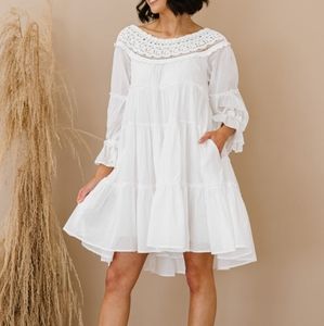 Sweet Lovely Up, Up, and Away Tiered Crochet Trim Dress
